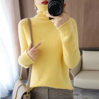 100 pure wool sweater womens autumn and winter new style elegant high neck simple pure color self cultivation base knitted top