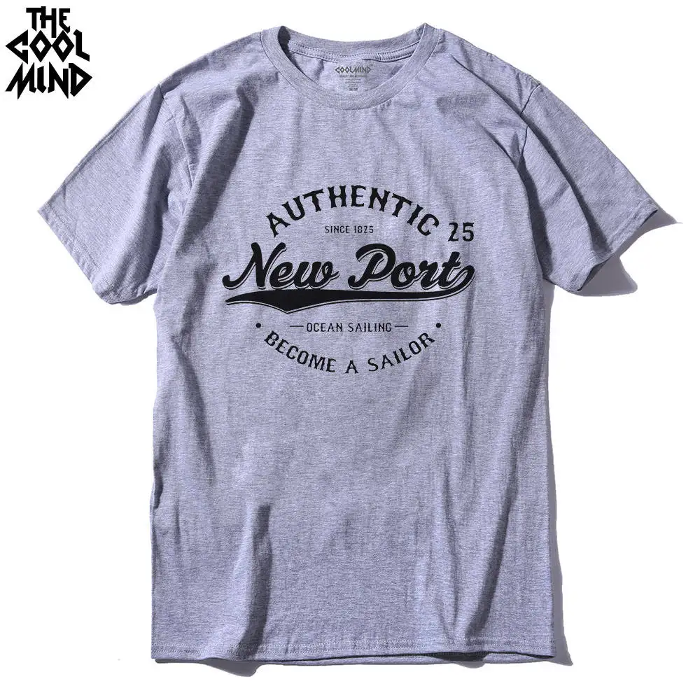 

Мужская хлопковая футболка COOLMIND QI0115A, повседневная трикотажная футболка с коротким рукавом и принтом порта, с круглым вырезом, мужские топы,...