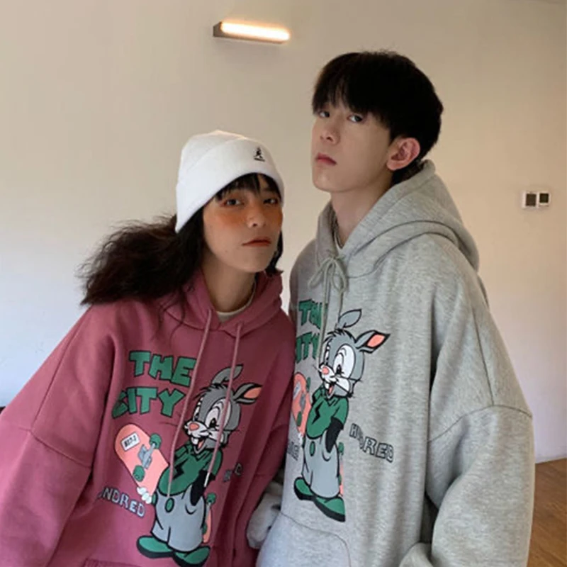 

Hillbilly Plus Size Loose Unisex Harajuku Autumn Pullover Long Sleeve Vintage Kpop Hoodies Rabbit Printing Sweatshirt Streetwear