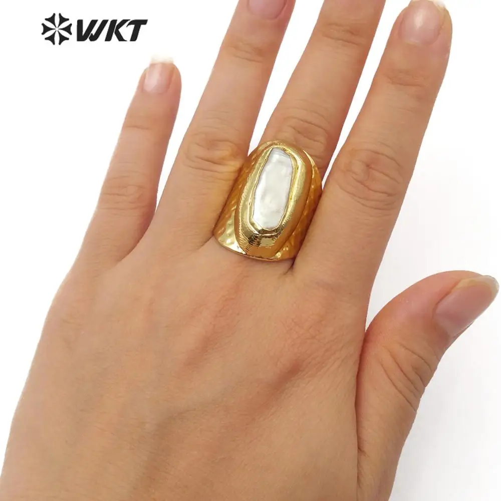 Фото WT-R341 WKT Новинка: регулируемое кольцо с жемчугом, покрытое 18-каратным золотом, модное женское украшение №5