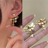 gold color hearts tassel stud earrings for women 2022 trendy fashion golden heart earring studs girl birthday party jewelry gift