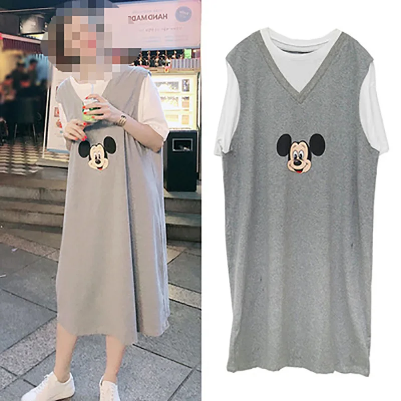 

Loose maternity dress, stitching fake two pieces