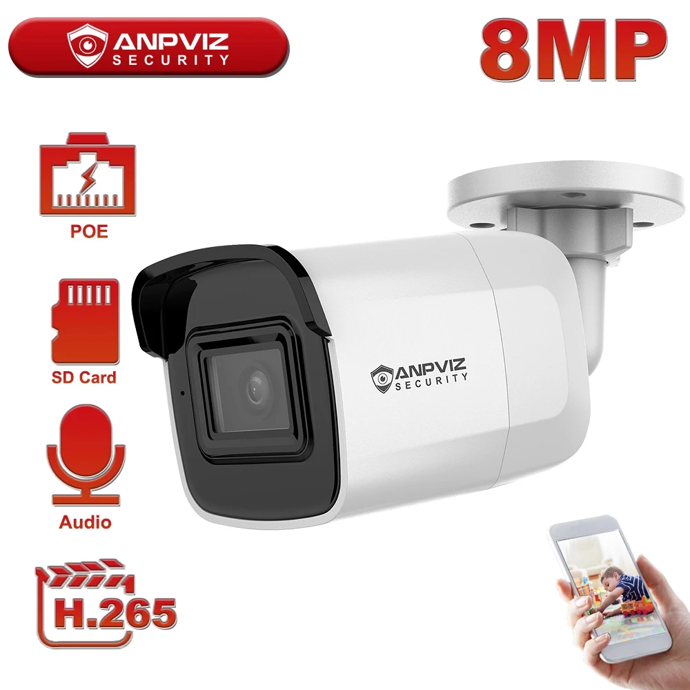 

Anpviz 8MP 4K POE IP Camera Outdoor Security Bullet CCTV Video Surveillance Hikvision OEM IP67 Max 256GB Storage IR 30m H.265+