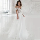 Свадебное платье с открытыми плечами, с аппликацией, трапециевидной формы, элегантное кружевное свадебное платье невесты, 2020