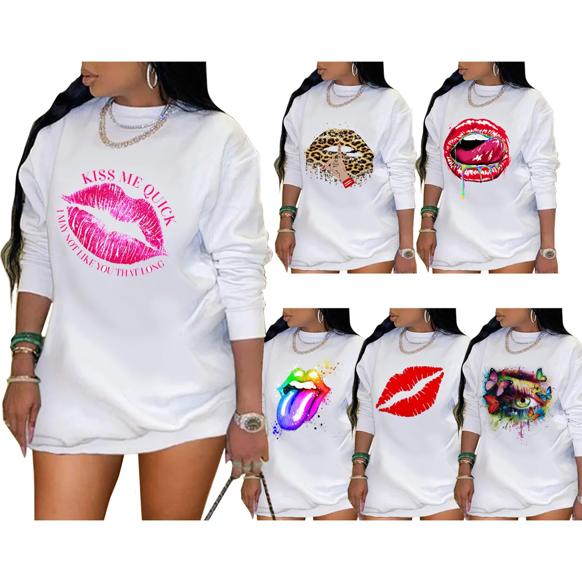 

Платье-Свитер из хлопка с принтом губ