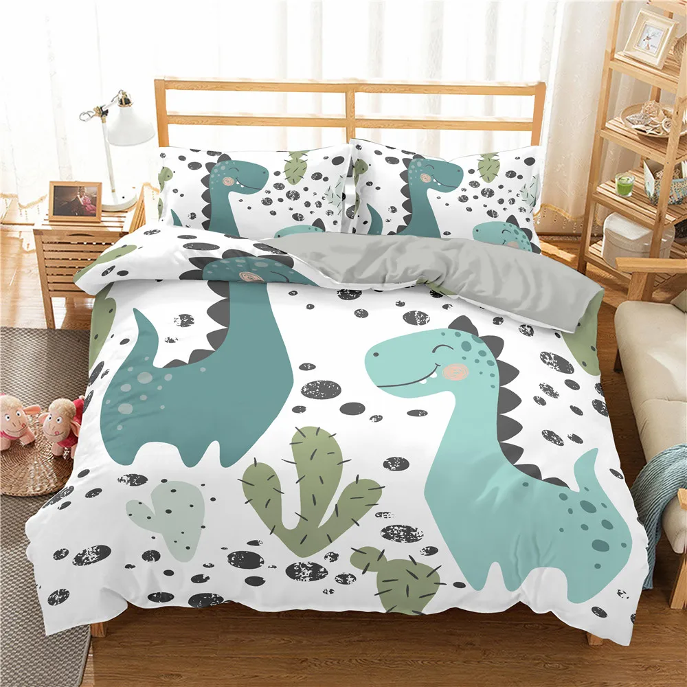 

Comforter Cover Set Cartoon Dinosaur Printed Duvet For Kids Boys Girls Teens Animal Pattern Polyester Bedding Set Home Decor