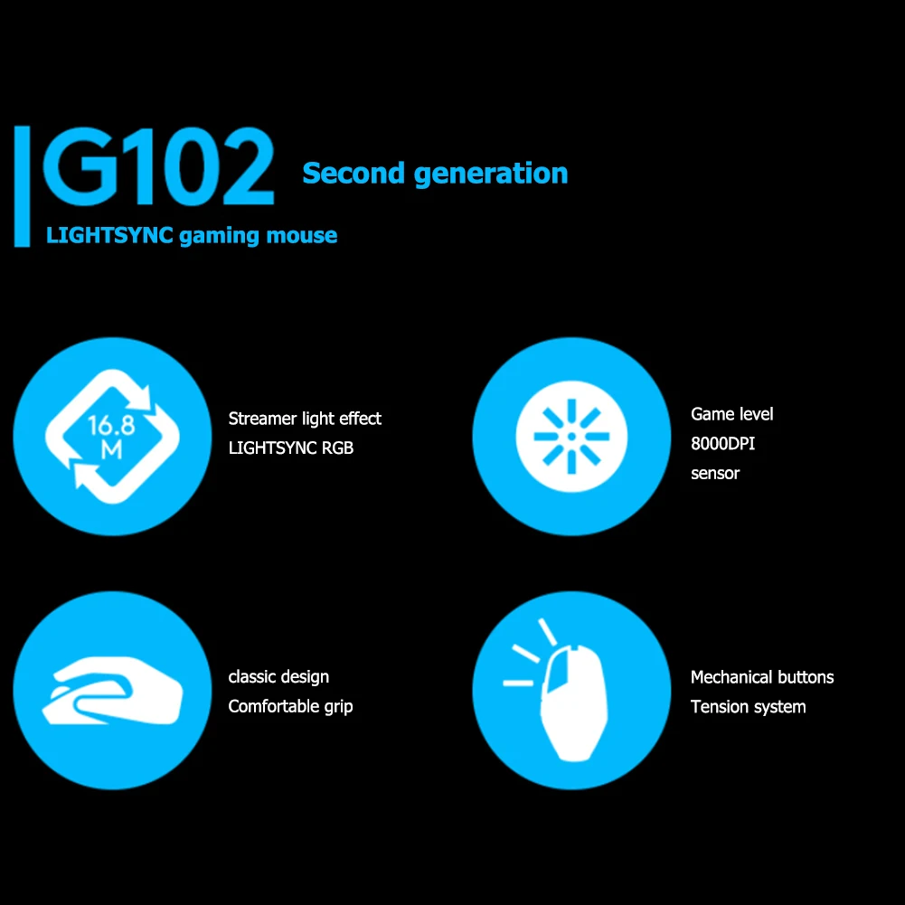 

Logitech G102 LIGHTSYNC RGB Wired Gaming Mouse 6 Buttons 200-8000 DPI Optical Wired Mouse Support Desktop Laptop Windows