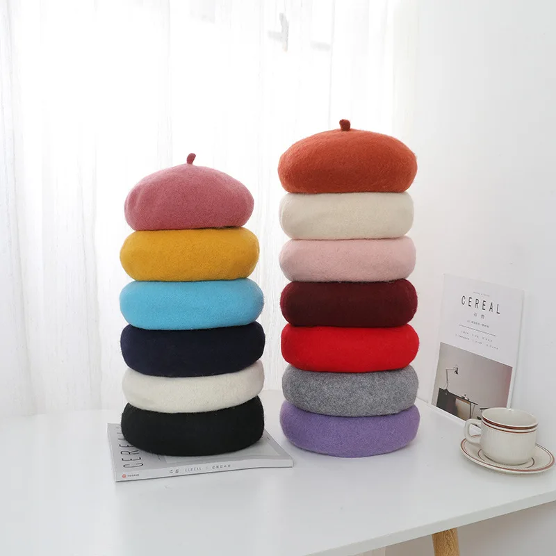 

2021 зимние Дешевые однотонные береты из 100% шерсти, женская шапочка, женские шапки, берет художника, универсальная теплая шапка для прогулок, ...