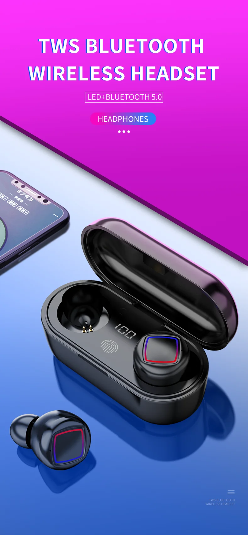 CALETOP Bluetooth 5,0 беспроводные наушники светодиодный дисплей IPX6 водонепроницаемые наушники с микрофоном Handsfree 400 мАч зарядный чехол