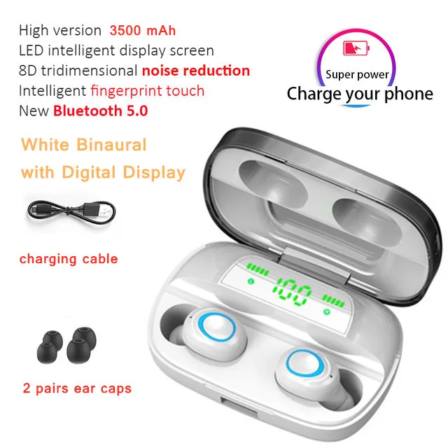 digital screen white S11 беспроводные наушники Bluetooth наушники TWS наушники беспроводные наушники с шумоподавлением гарнитура для мобильного телефона - Цвет: digital screen white