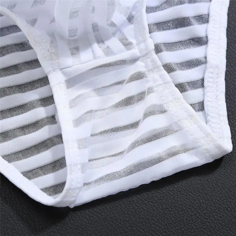 

New Men's Low-rise Bulge Pouch Thong T-back G-string Bikini Underwear Underpants Male Sexy Mesh Sheer Transparent Striped Briefs