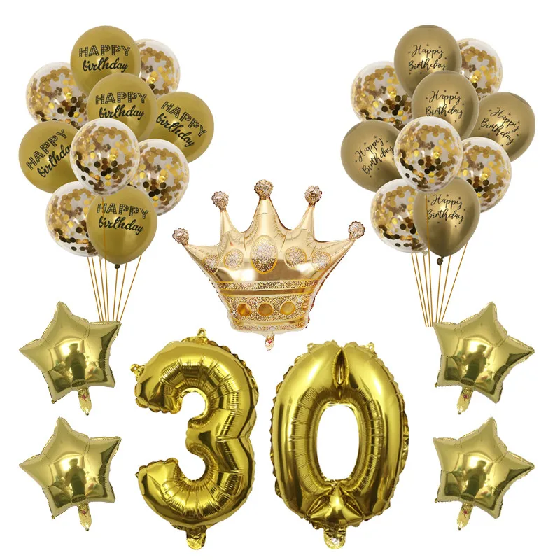 

1Set Gold 16 18 21 30 40 50 60 Birthday Party Balloon Adult 30th 40th 50th 60th Number Foil Balloon Anniversary Decor Supplies