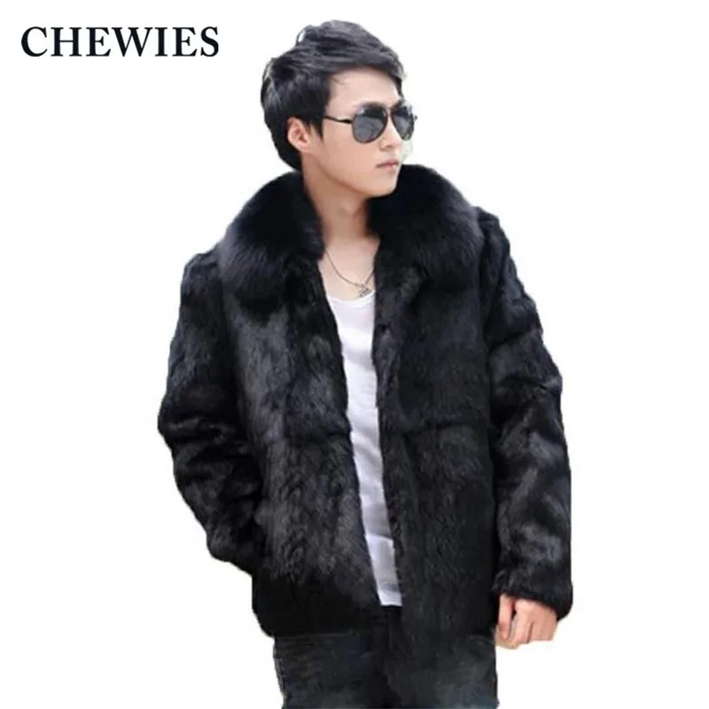 Мужская куртка из натуральной кожи пальто цельного натурального кроличьего меха