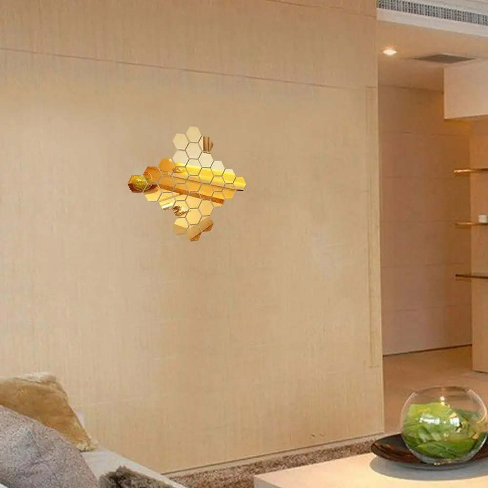 12 шт./компл. 3d шестигранные акриловые зеркальные настенные наклейки самодельные