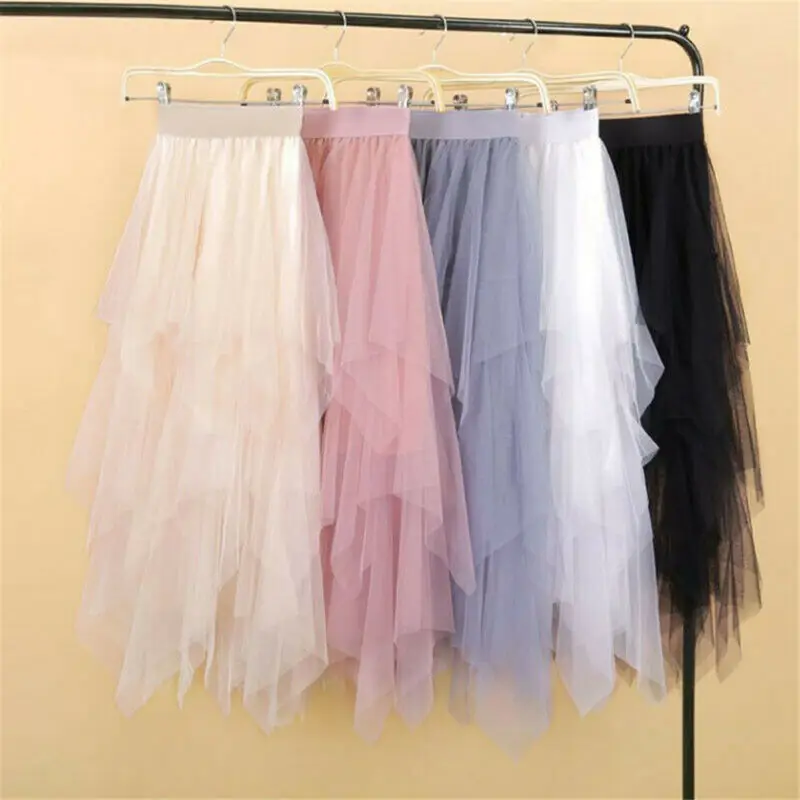 Women Ladies Sweet Style Fashion Casual High Waist Tulle Tutu Skirt Elastic Mesh Net Solid Layered Princess Party Bottoms | Женская