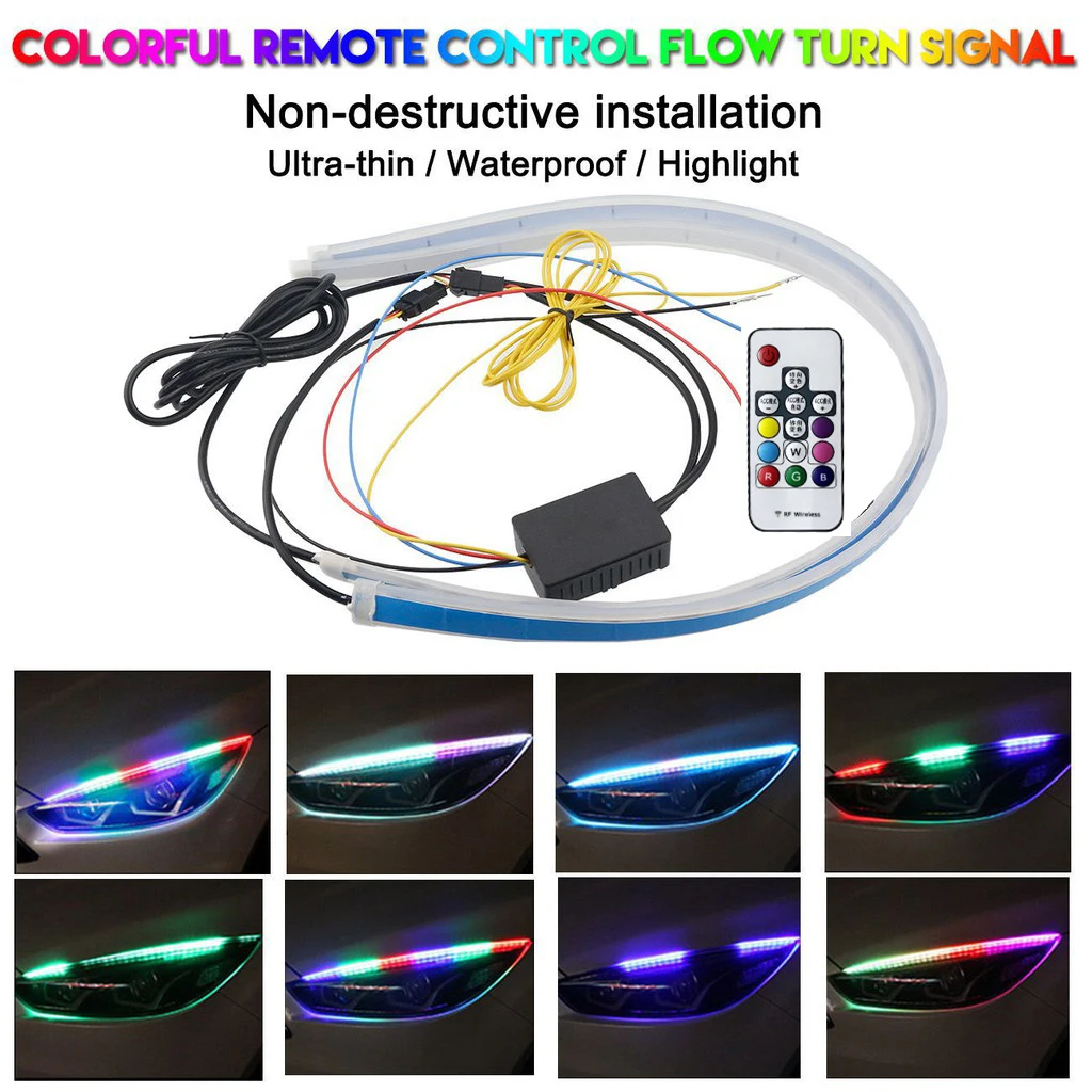 

2PCS Colorful DRL Flow Light Strip Flowing Light Bar Headlight Fog Lamp Daytime