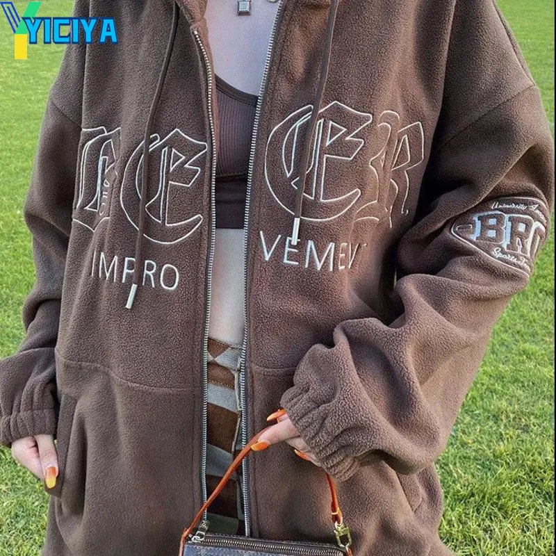 

Толстовка женская оверсайз с капюшоном, Свитшот из овечьей шерсти с винтажным принтом, в готическом стиле, на молнии, с флисовой подкладкой, ...