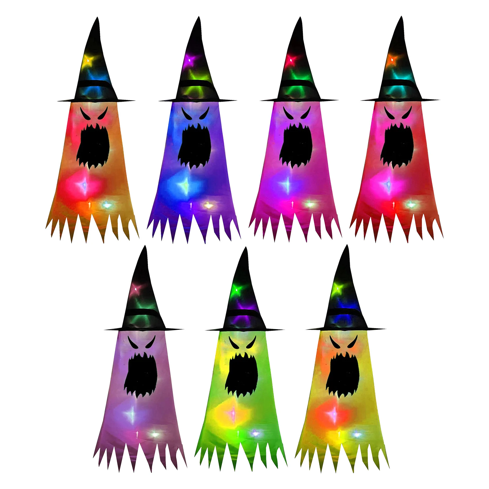 

Halloween Witch Hat Glowing LED Ghost Hat Tree Hanging Ornaments for Yard Holiday Party Decor Gifts Halloween Decoration for Fri