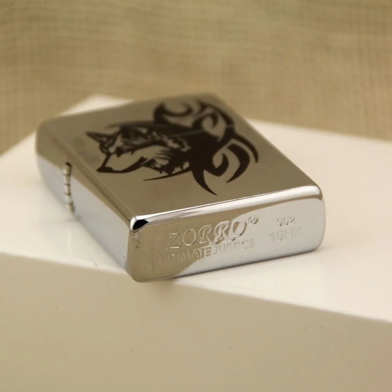 Zorro керосиновая Зажигалка из чистой меди гравировка волка винтажная серебряная