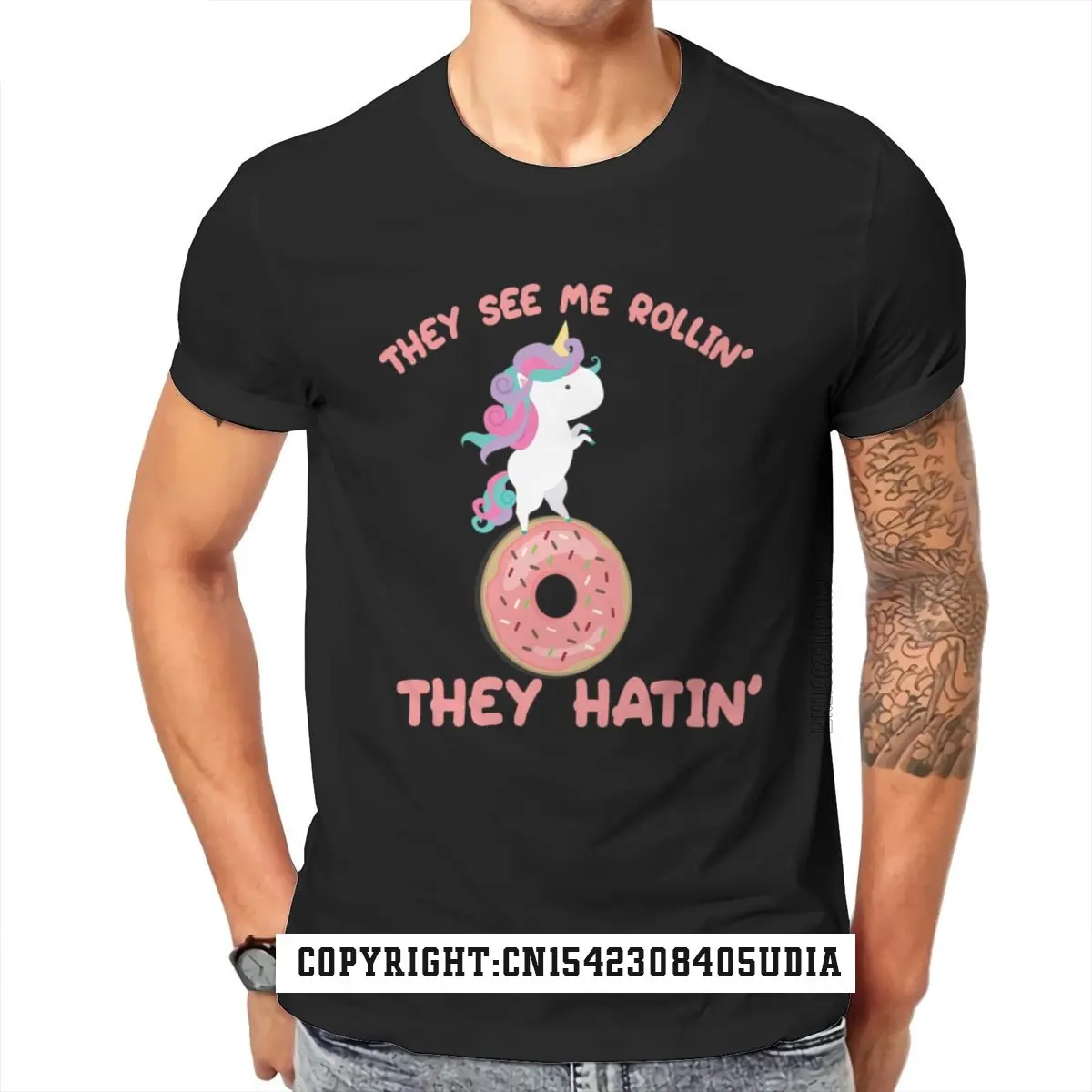 Me Rollin Unicorn Unicorn They Hatin Donut Sweet Unisex Vintage Sport T-Shirt Pink Kawaii T Shirt Cute Party Print Men