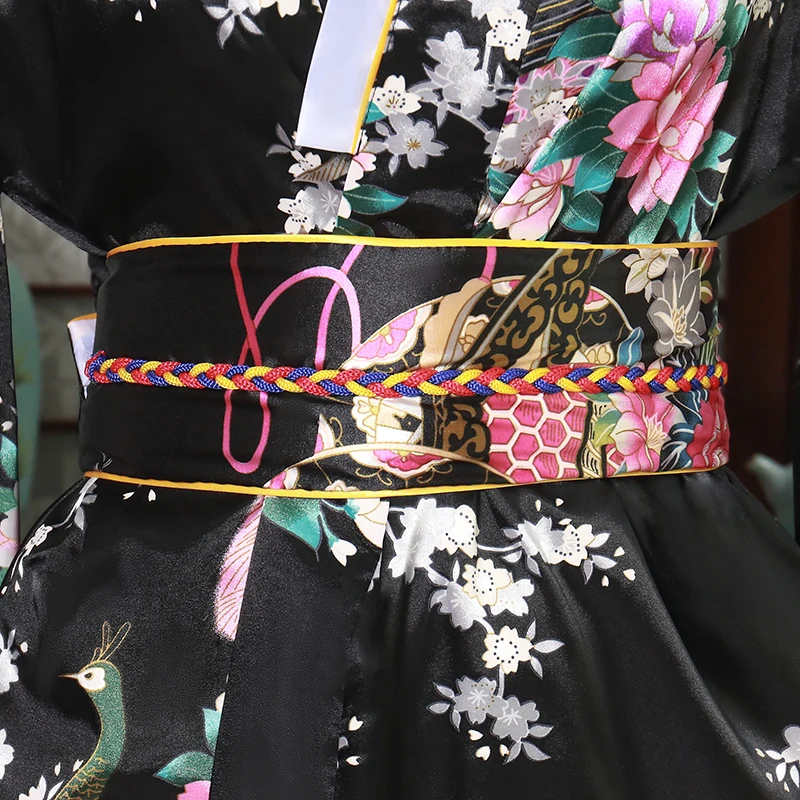 Японское кимоно для женщин банный халат принт Павлин v образный вырез длинный