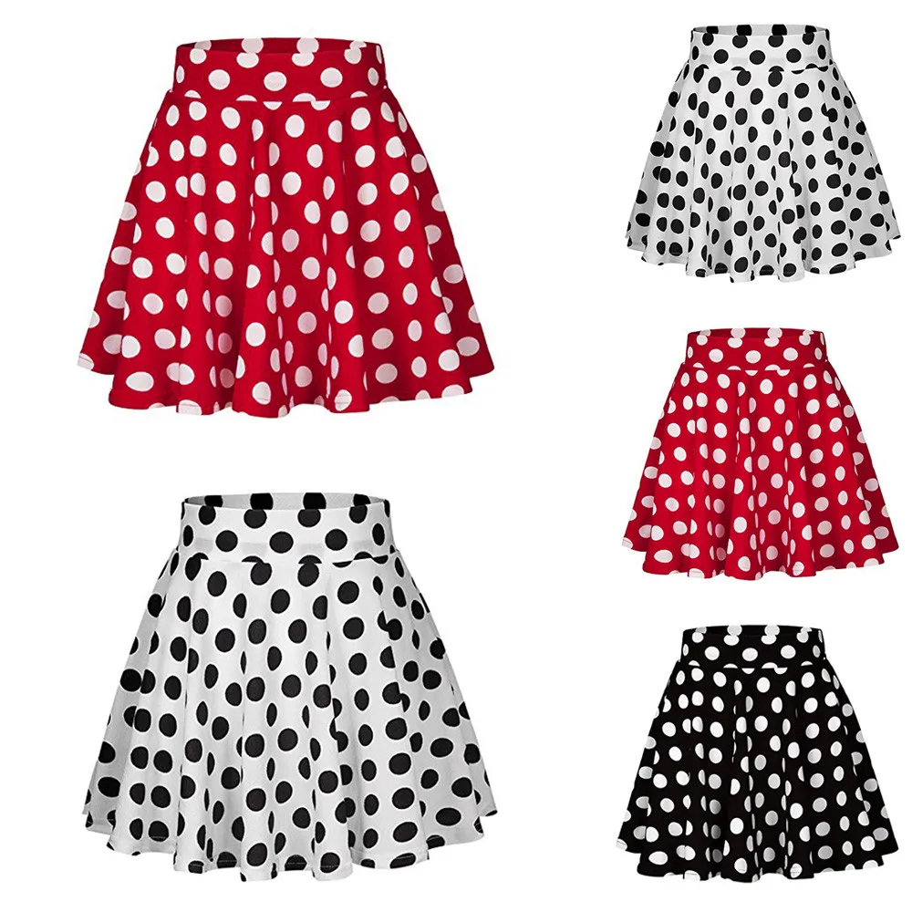 Party Cocktail Summer Women Dot Printed Skirt High Waist Midi Red Black White Colors Falda de mujer Jupe femme 1.14 | Женская одежда