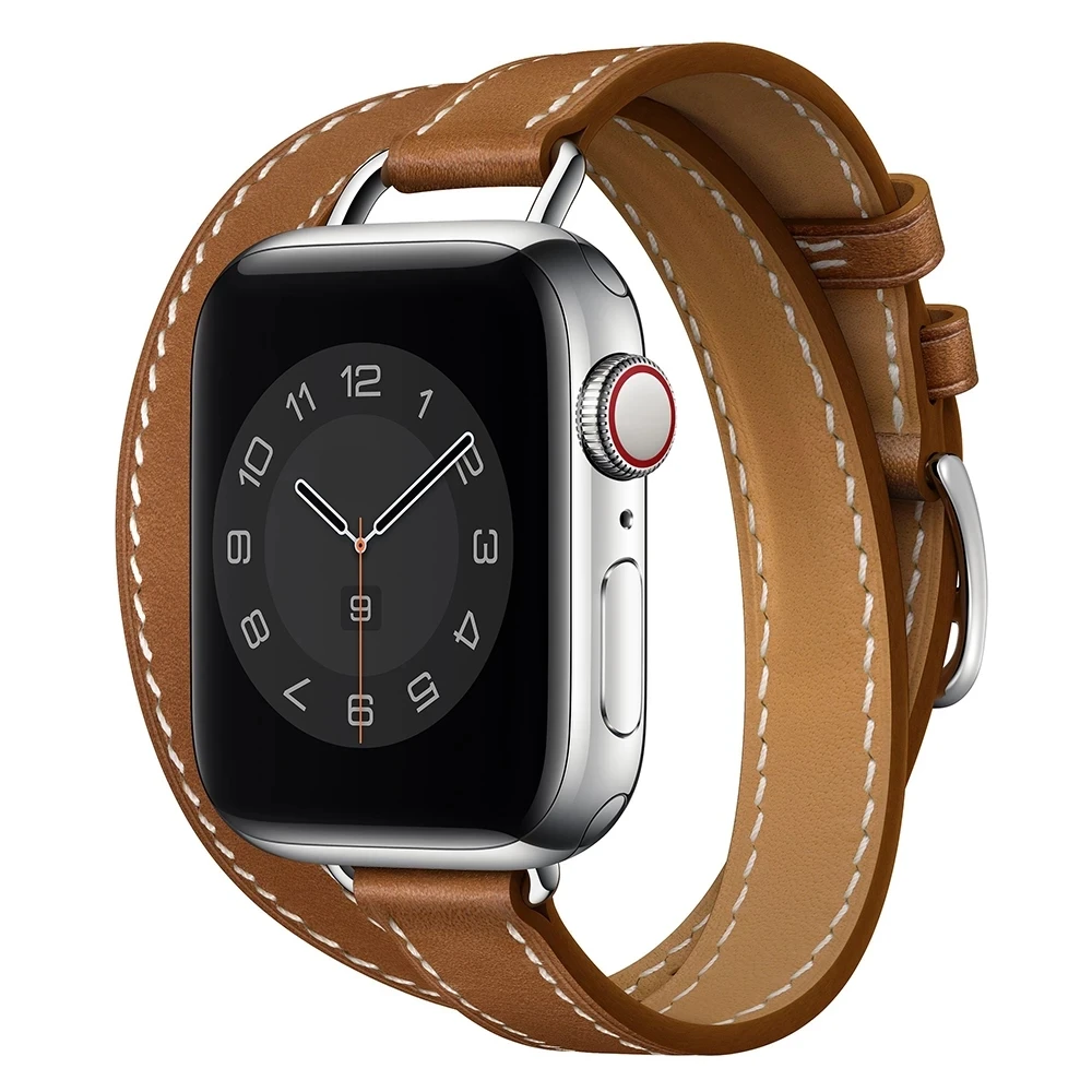 

For Apple Watch Band 41mm 45mm 40mm 44mm 38mm 42mm Slim Double Tour Genuine Leather Strap for iWatch 7 6 SE 5 4 3 Bracelet Belt