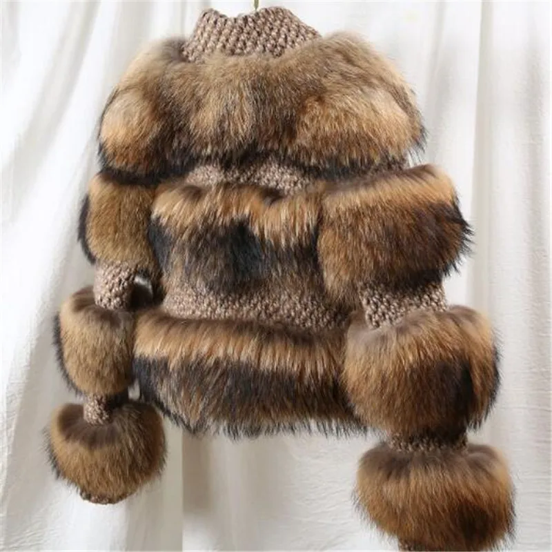 Women Real Fur Thicken Winter Coat Warm Whole Skin Raccoon Fur Coat Patchwork Wool Short Jacket Winter enlarge