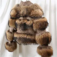 Women Real Fur Thicken Winter Coat Warm Whole Skin Raccoon Fur Coat Patchwork Wool Short Jacket Winter