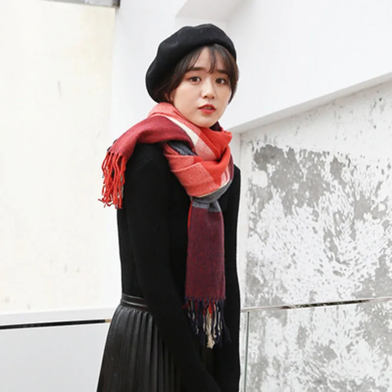 Плед шарф женский зимний 2019 имитация кашемира с кисточками шаль шерстяной