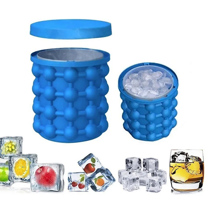 

2021 Ice Cube Mold Ice Trays Large Silicone Ice Bucket Portable For Frozen Whiskey Cocktail Beverages Neveras Portatiles Camping