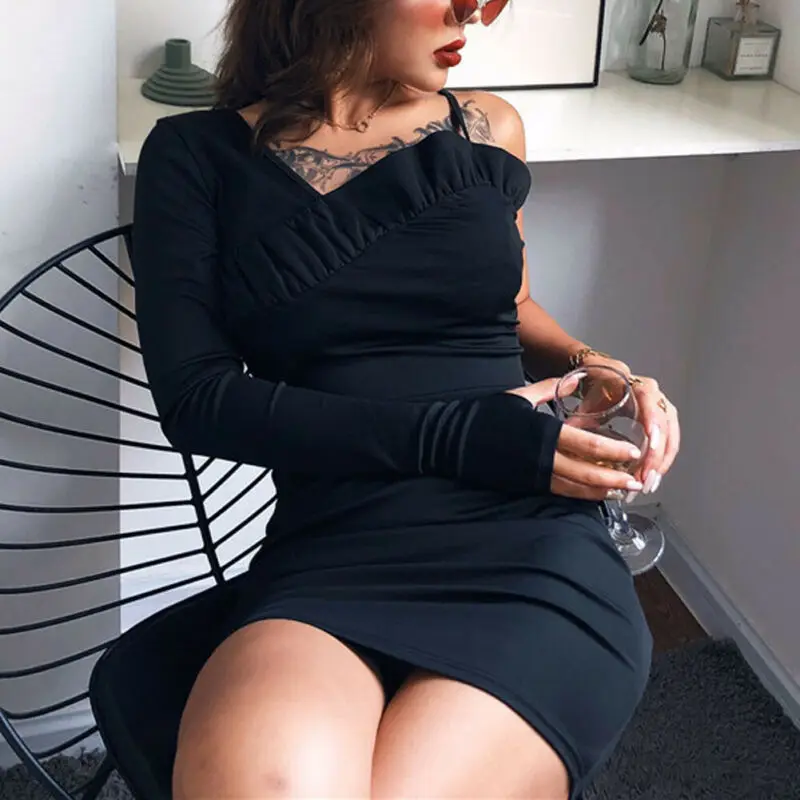 Женское облегающее платье миди на одно плечо мини-платье с рюшами сексуальное