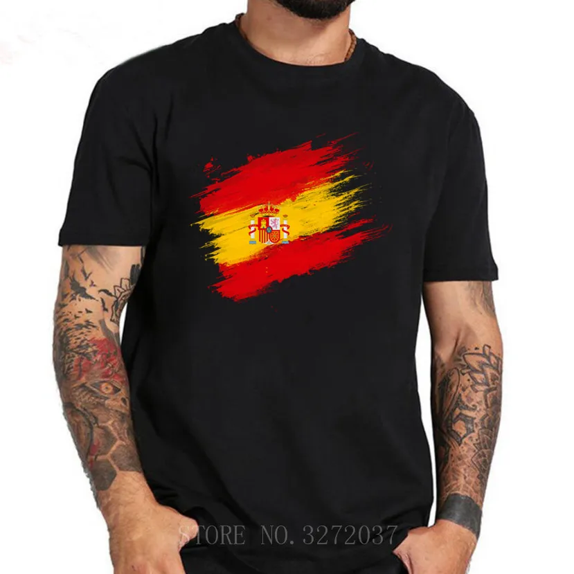 Футболка мужская с принтом флага Испании черный топ из 100% хлопка коротким