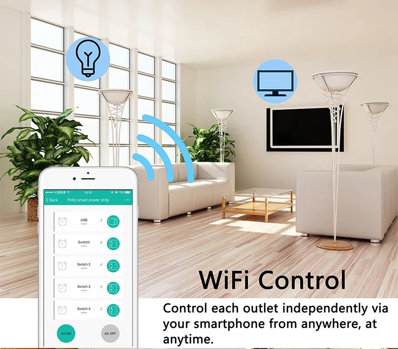 Wifi Smart Power Strip 3 EU Outlets Plug with 2 USB Charging Port Remote Timing App Voice Control Work Alexa Google Home | Электроника