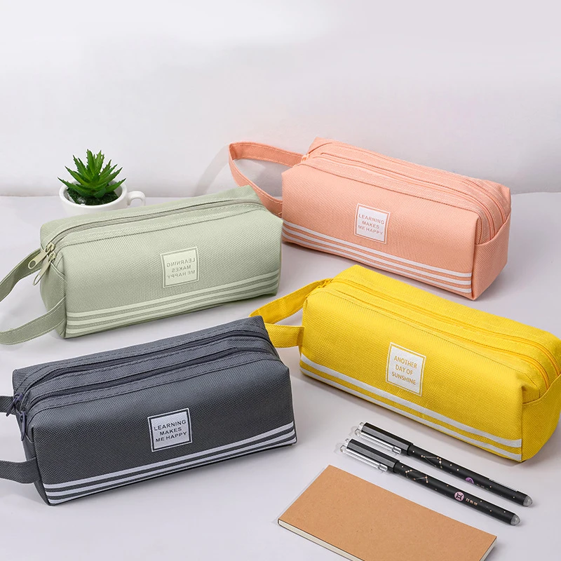 

Double-Layer Solid Color Pencil Bgas Canvas Simple Pencilcase Multifunctional Large Capacity Portable Storage Stationery Ppuch