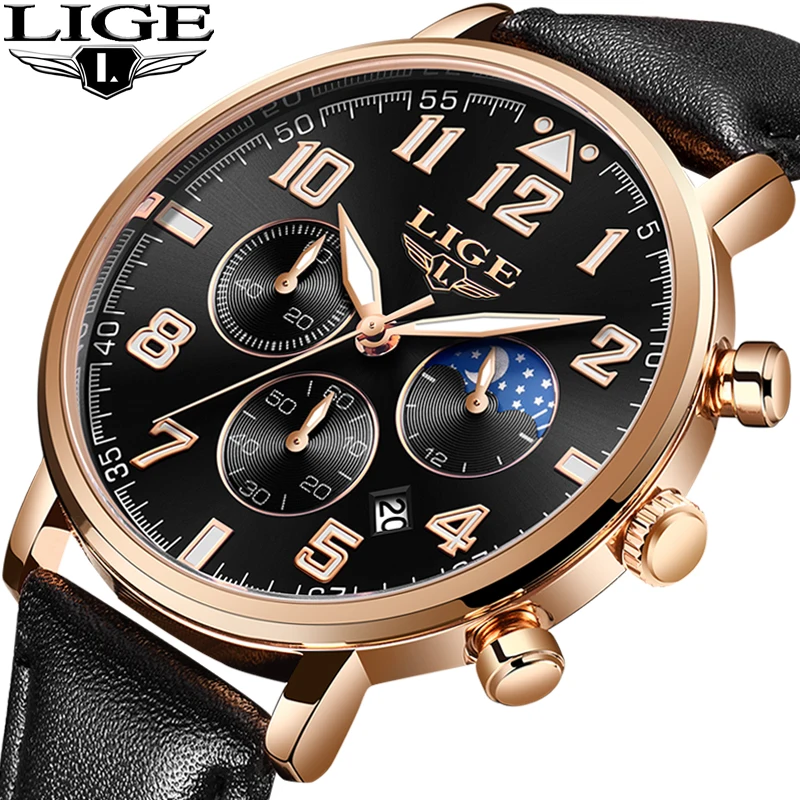LIGE Горячие Модные мужские наручные часы Аналоговые кварцевые 30 м