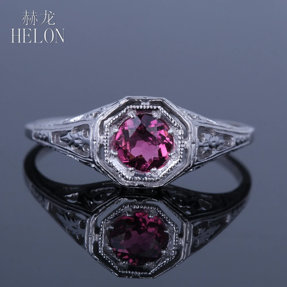 

HELON Real 10K White Gold Flawless Round 0.4ct Genuine Tourmaline Engagement Wedding Ring Women Vintage Trendy Fine Jewelry Gift