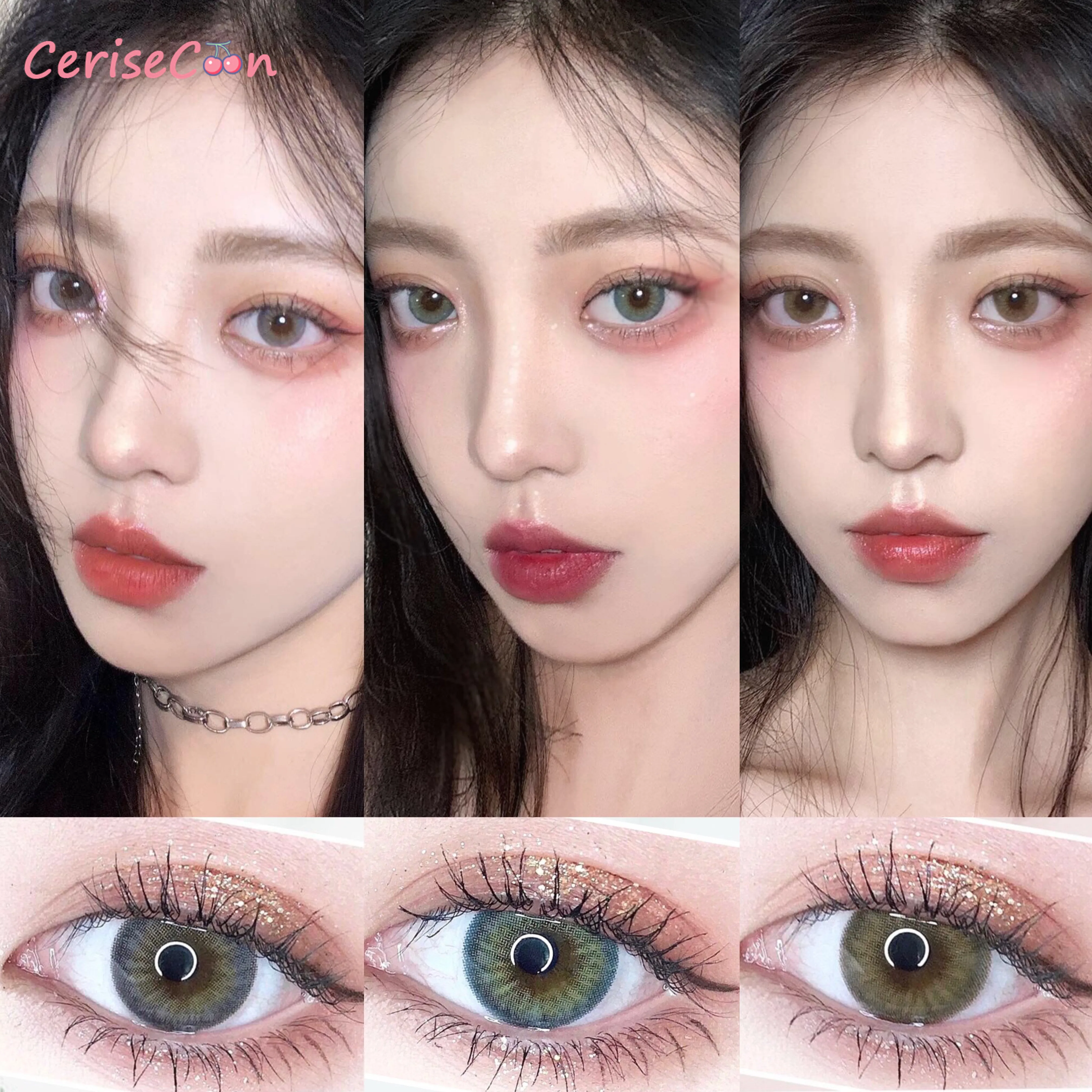 

Cerisecon SIRI green gray Colored Contact Lenses Cosmetic big beauty pupil Natural lens for Eyes Myopia prescription degrees