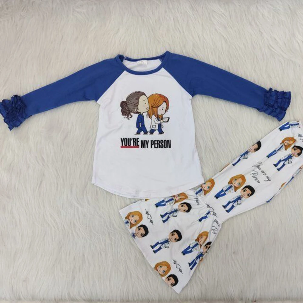 

Повседневный Детский костюм, синий топ с длинным рукавом и принтом для двух человек, подходит для людей, брюки с рисунком, детская одежда