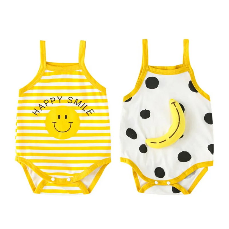 

2021 New Cartoon Banana Smile Face Suspender Survetement Bebe Garcon Romper Bodysuit Twin Outfits Boy Girl Toddler Boy Bodysuit