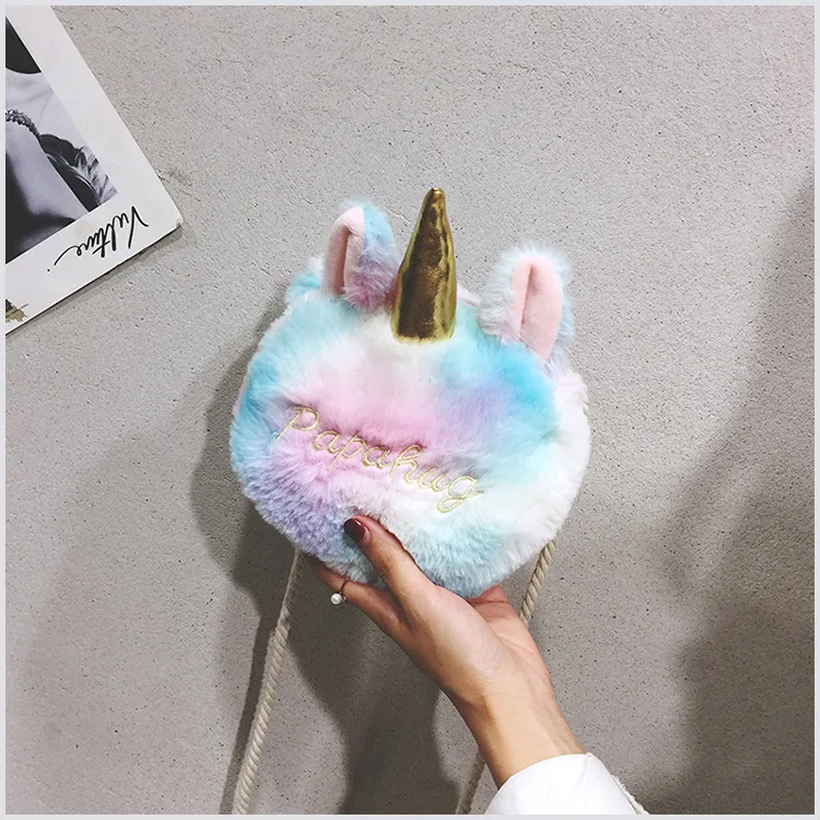 

Good quality fashion Unicorn Horn Kids Girls Plush Shoulder Bag Soft Plush Coin Purse for female handbags