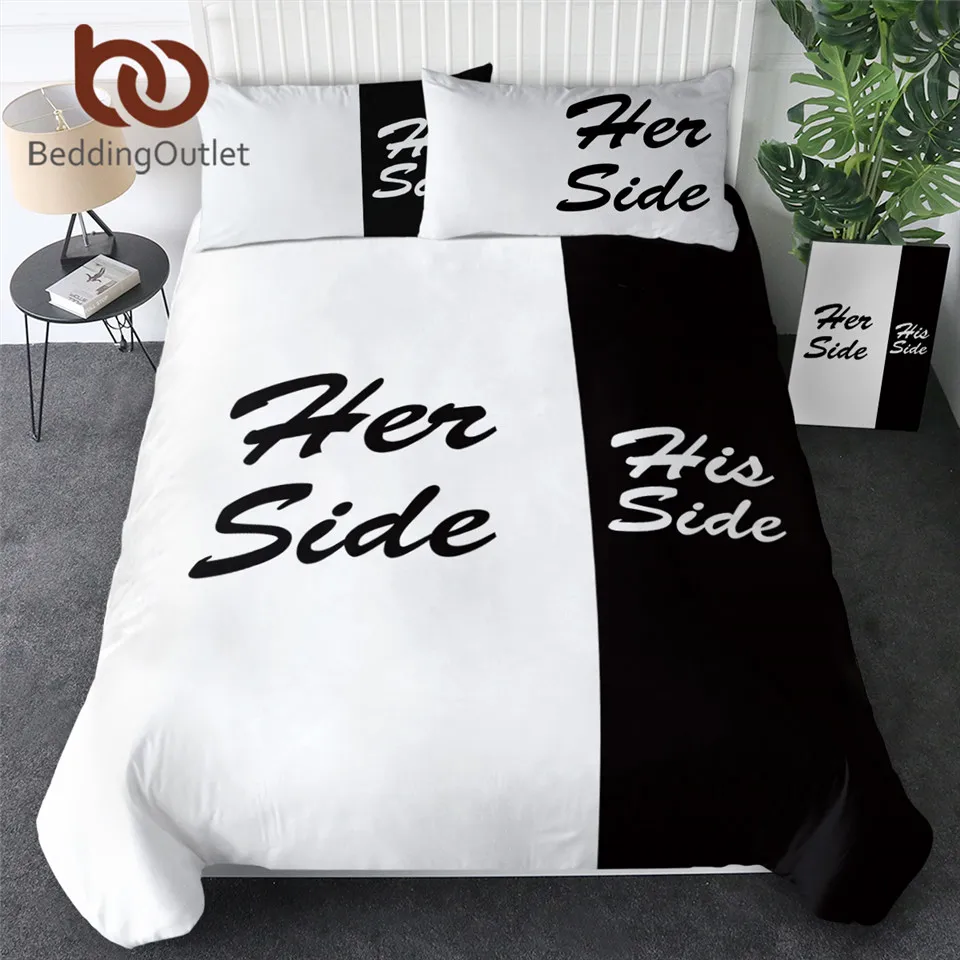 Комплект постельного белья черно белого цвета с его боковой и стороны домашний