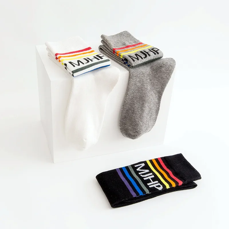 Носки женские длинные разноцветные в полоску из хлопка для скейтборда|Чулки| |