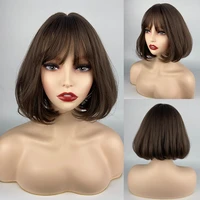 urcgtsa short curly synthetic wigs for women with bangs daily ombre bob wig heat resistant fiber cosplay brown black hair