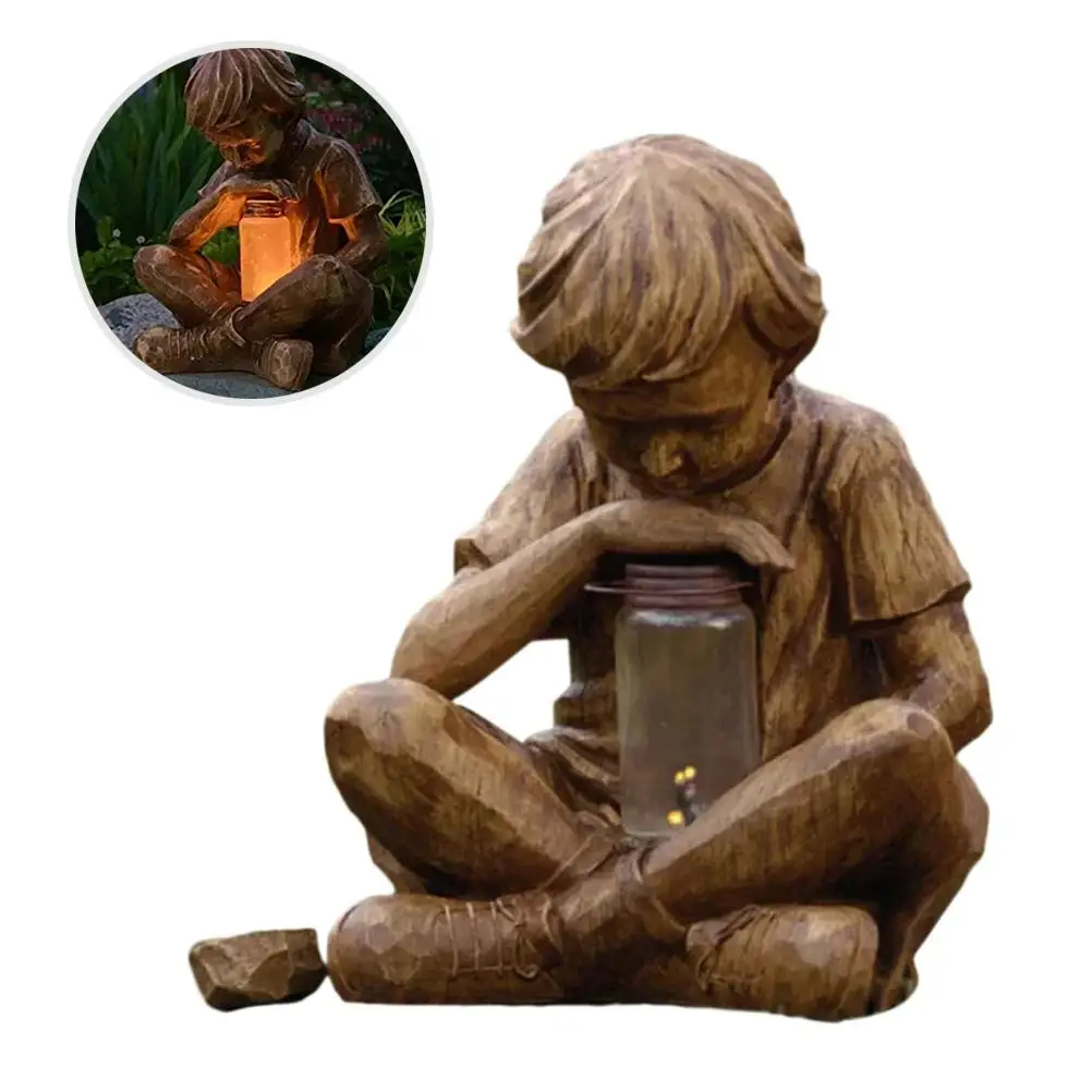 

Glimpses of God Boy Statue Solar Light Resin Decoration Durable Sturdy Garden Decoration Statue