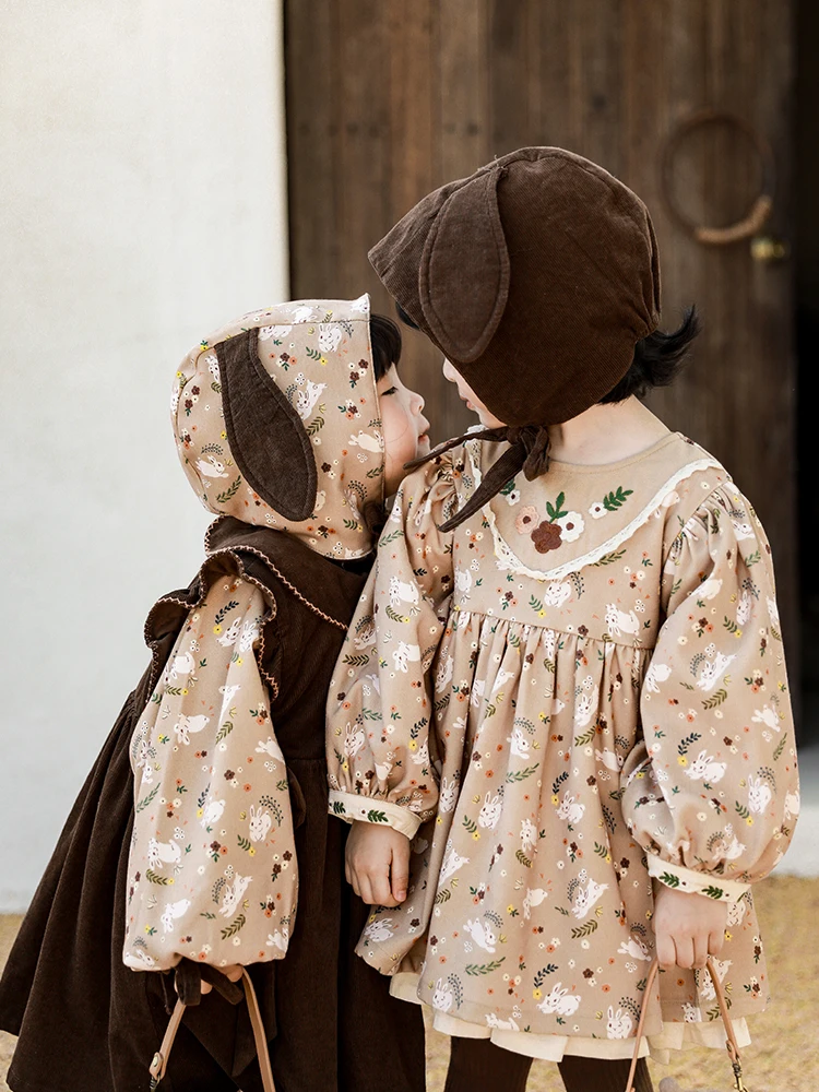 

Girls Doll Collar Dress Delicate Flower Embroidery Baby New Digital Print Winter Retro Shirt