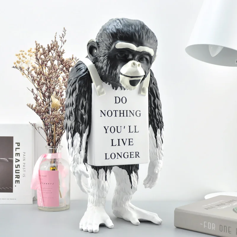 

Banksy Statue Artwork Monkey Sign Do Nothing You'll Live Longer Home Decoration Accessories Modern Ornaments