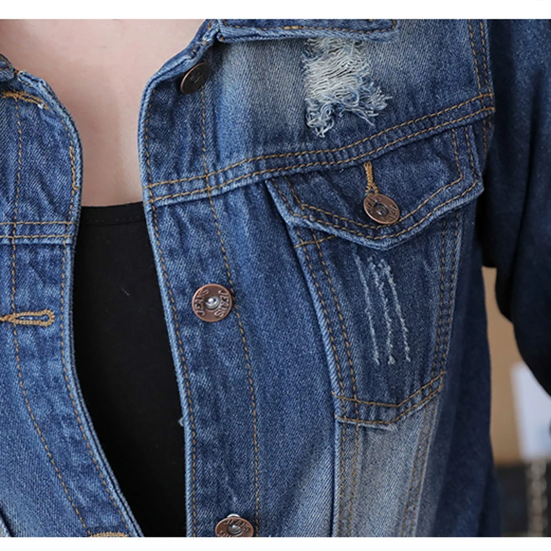 Autumn Spring Embroidery Women Denim Jacket Vintage Slim Female Long Sleeve Short Coat Outwear images - 6