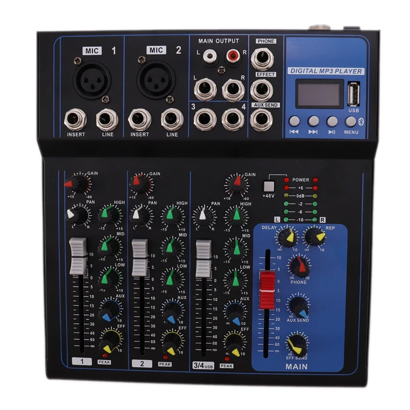 4 канала Bluetooth DJ миксер звук консоль с USB MP3 Джек живой аудио для караоке КТВ/ЕС