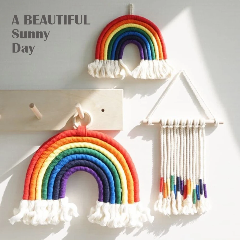 Скандинавские Висячие тканевые радужные настенные орнаменты ручной работы из